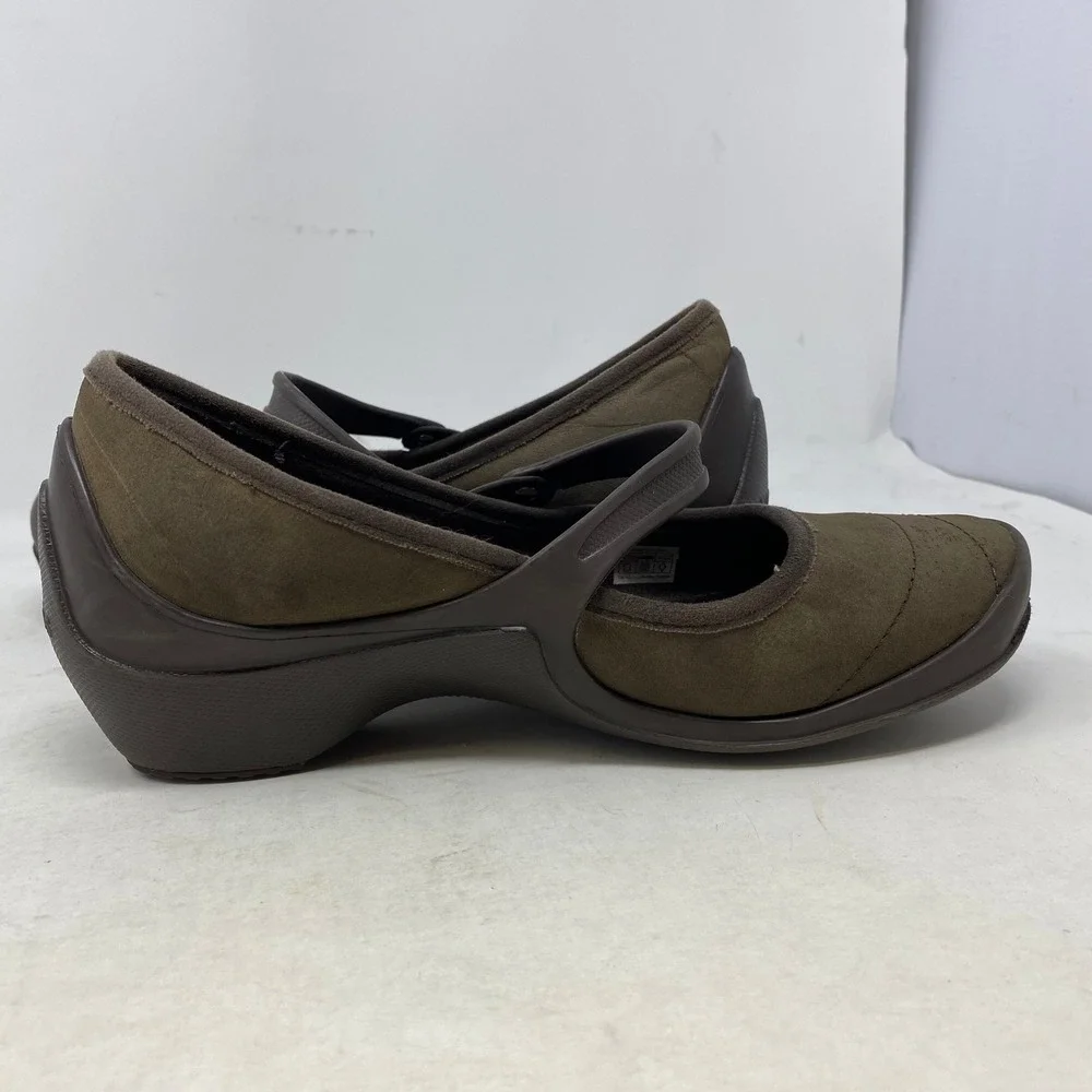 Crocs Womens Brown Nubuck Leather Mary Jane Wedge Shoes‎ Comfort 10889 Size 9